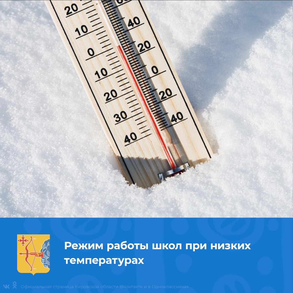 Информация о режиме работы ОО в условиях низких температур.
